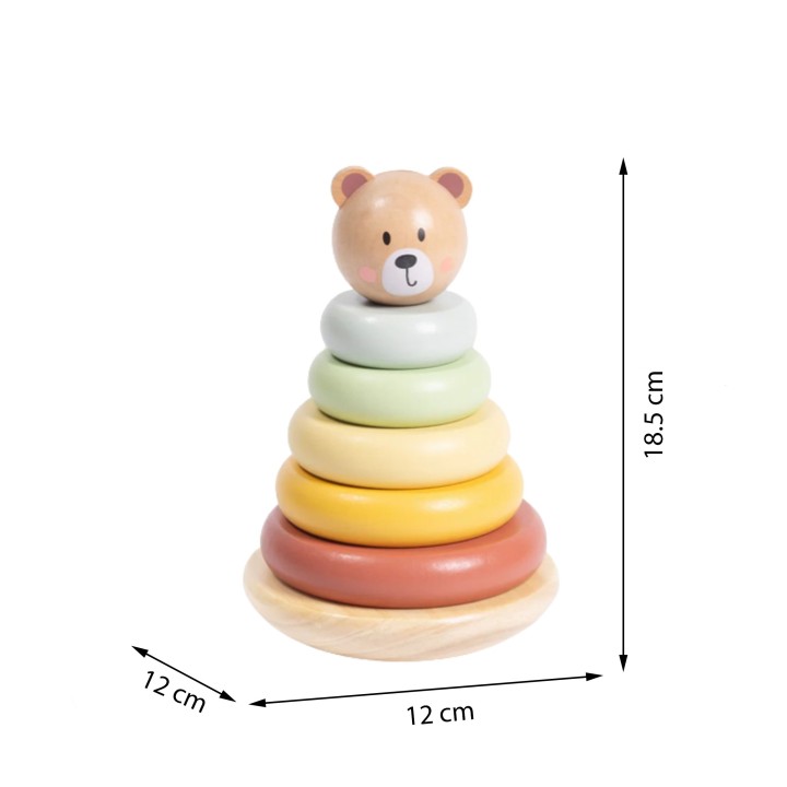 TOOKY TOY Drewniana Układanka Sensoryczna Piramidka Miś Sensoryczny Kolorowy Stacker