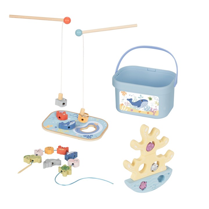 TOOKY TOY Wooden Sea Toy Set Balance Tower Fishing Figures 23 Pieces