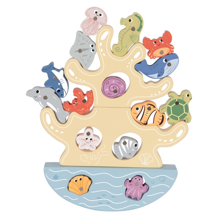 TOOKY TOY Wooden Sea Toy Set Balance Tower Fishing Figures 23 Pieces