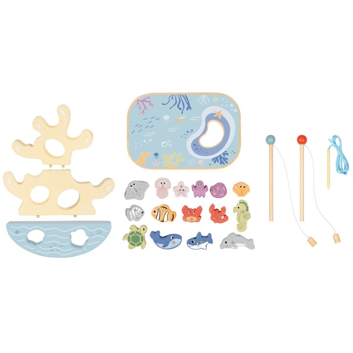 TOOKY TOY Wooden Sea Toy Set Balance Tower Fishing Figures 23 Pieces