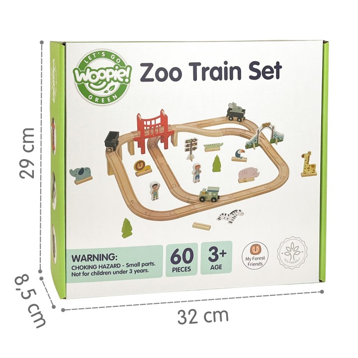 WOOPIE GREEN Drewniana Kolejka Zoo Zestaw 60 Elementów