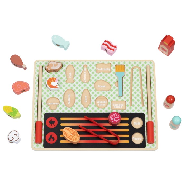 TOOKY TOY Drewniany Zestaw do Grillowania Tablica Edukacyjna