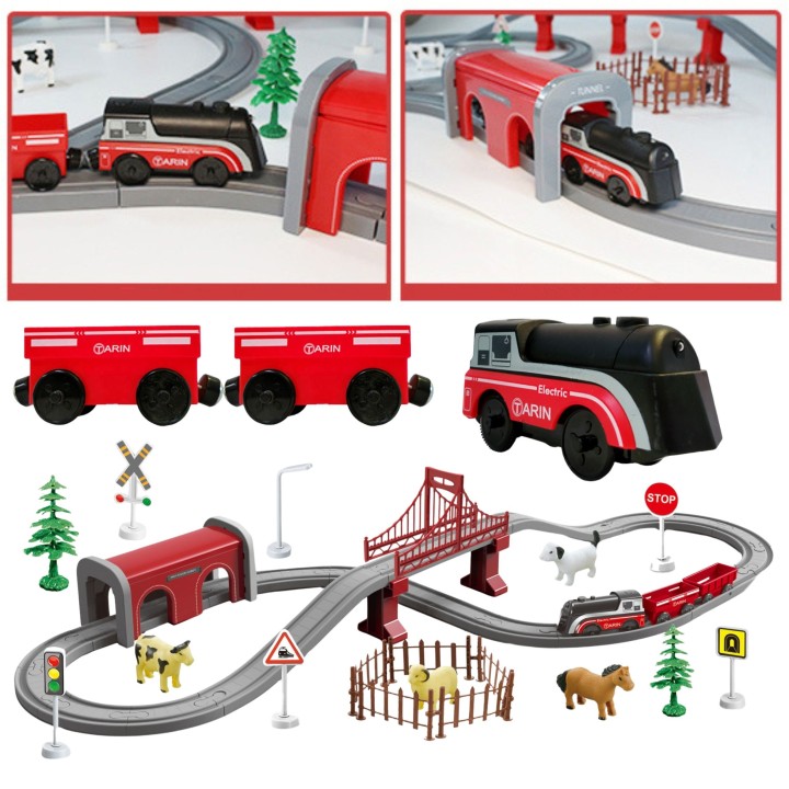 WOOPIE Electric Train Set Locomotive Track Farm Animals 70 pcs.