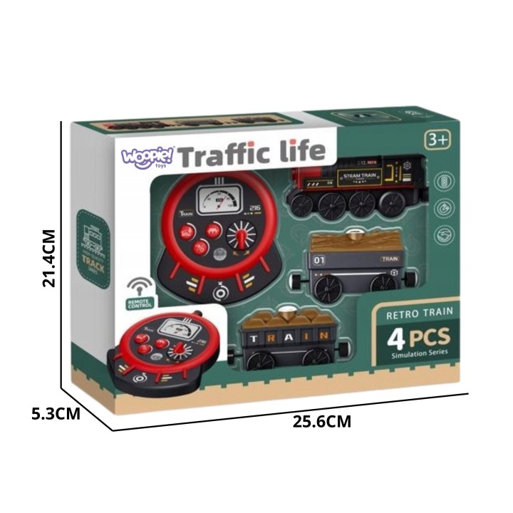 WOOPIE Electric Locomotive Remote Controlled Retro Train Wagons 4 pcs.