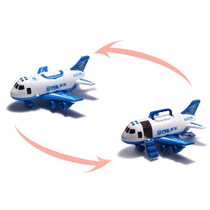 WOOPIE Foldable Police Plane Transporter with 3 Police Cars XL Set Road Signs