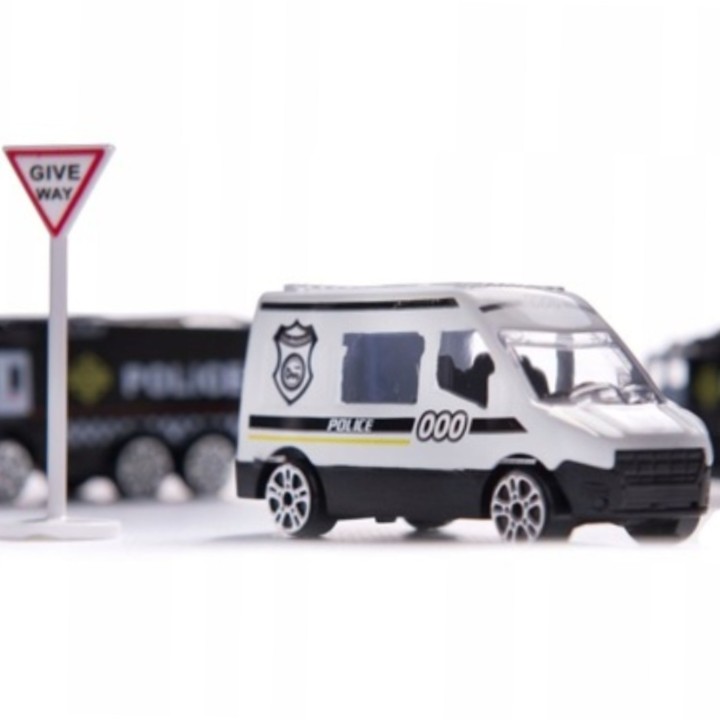 WOOPIE Foldable Police Plane Transporter with 3 Police Cars XL Set Road Signs