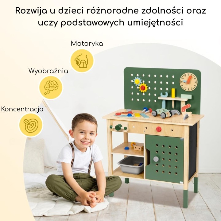 WOOPIE GREEN Drewniany Warsztat STEM Zestaw z Narzędziami