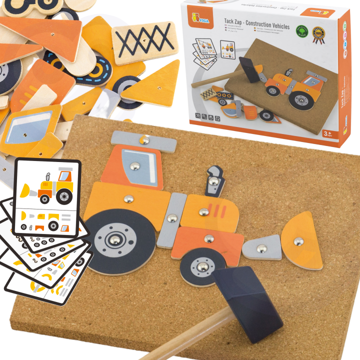 VIGA Wooden Nailing Toy Construction Vehicles 45 Pieces Montessori