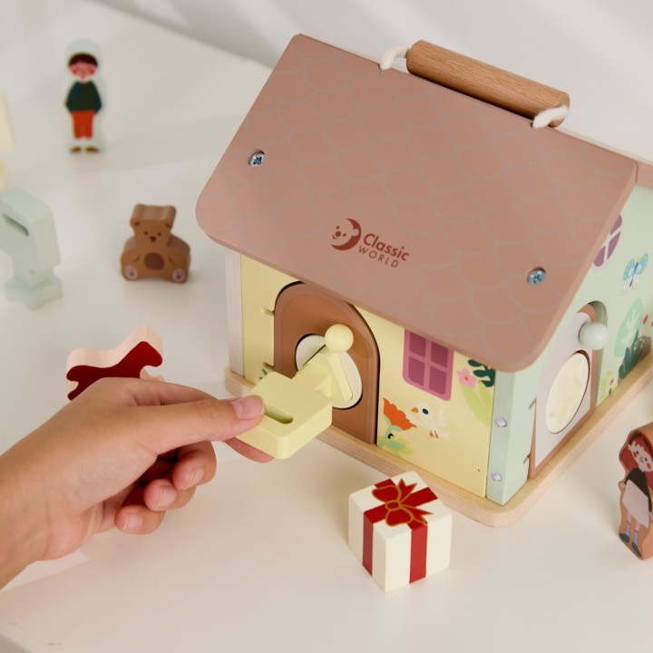 CLASSIC WORLD Wooden Sensory Educational House with Locks and Keys 11 pcs.