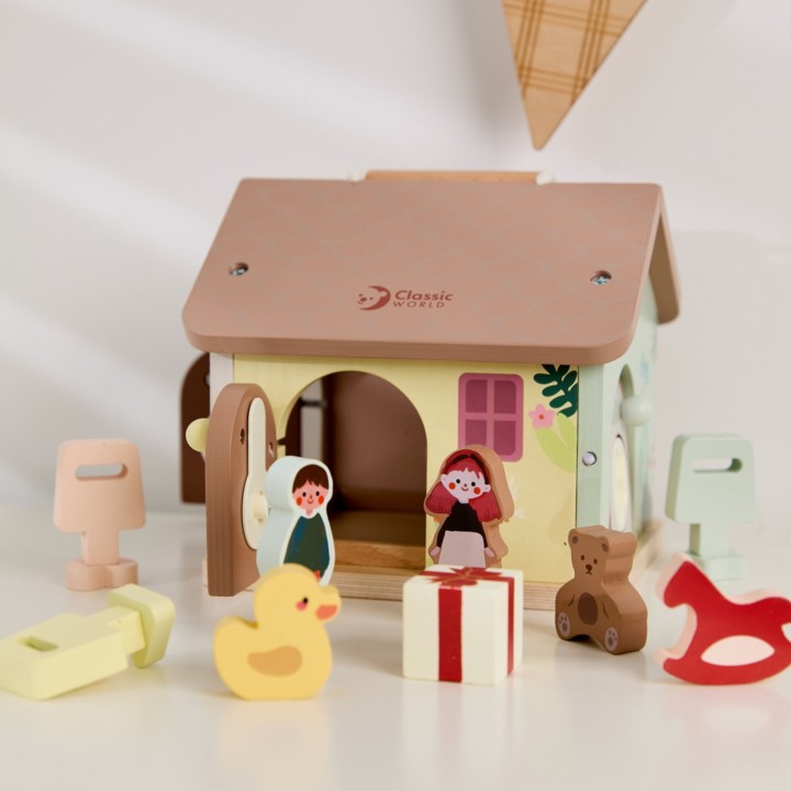 CLASSIC WORLD Wooden Sensory Educational House with Locks and Keys 11 pcs.