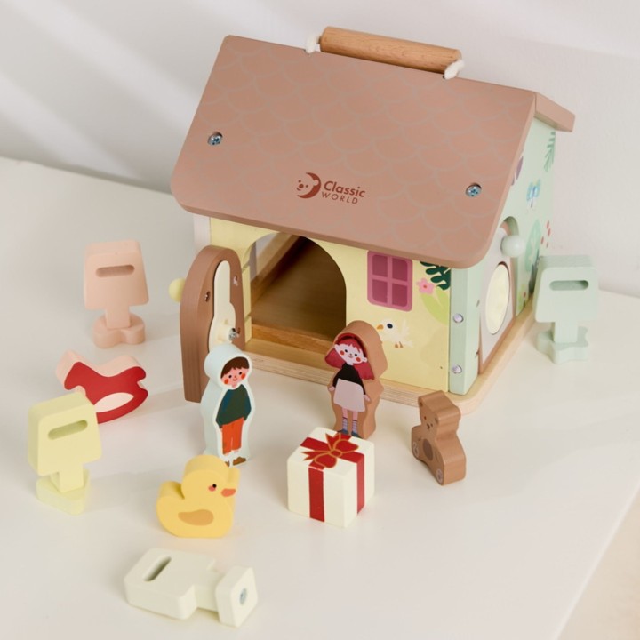 CLASSIC WORLD Wooden Sensory Educational House with Locks and Keys 11 pcs.