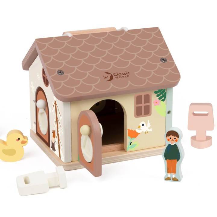 CLASSIC WORLD Wooden Sensory Educational House with Locks and Keys 11 pcs.