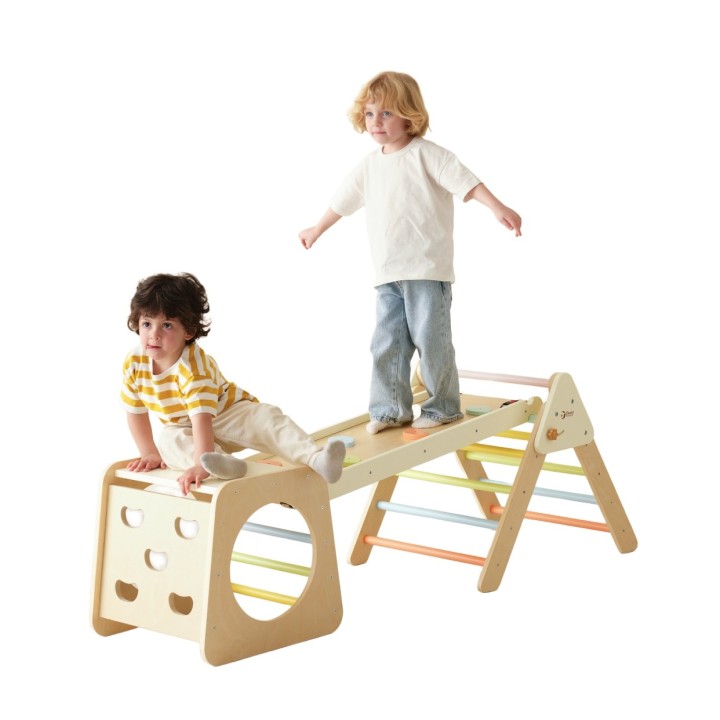 CLASSIC WORLD Drewniany Zestaw Wspinaczkowy Trójkąt Montessori 5w1 - Plac Zabaw Siłownia Indoor dla Dzieci