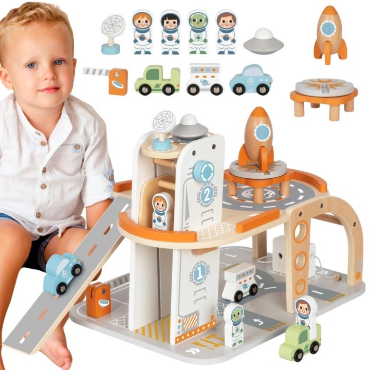 TOOKY TOY Wooden Space Parking - Space Station for Children