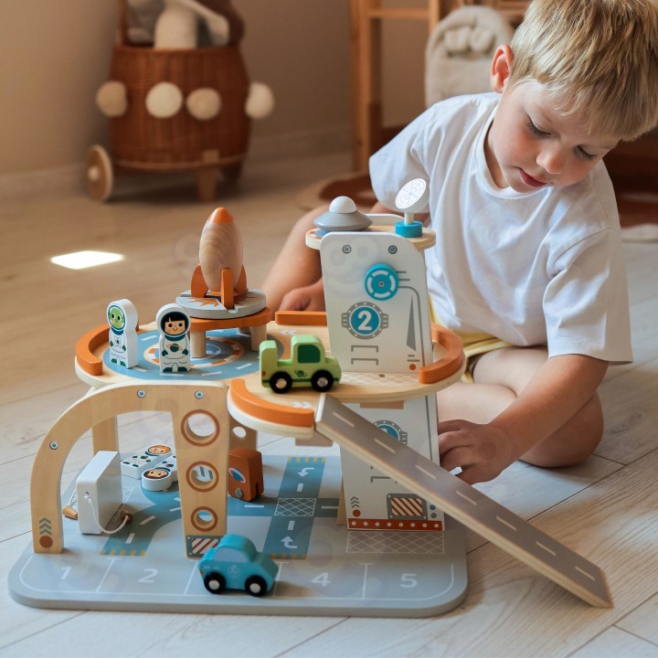 TOOKY TOY Wooden Space Parking - Space Station for Children