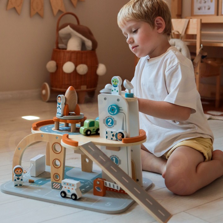 TOOKY TOY Wooden Space Parking - Space Station for Children