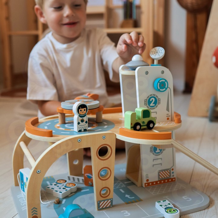 TOOKY TOY Wooden Space Parking - Space Station for Children