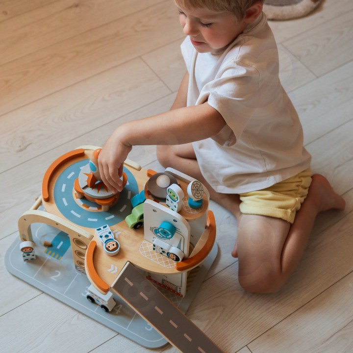 TOOKY TOY Wooden Space Parking - Space Station for Children