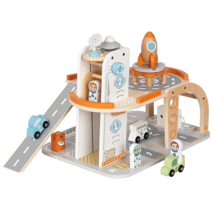 TOOKY TOY Drewniany Kosmiczny Parking - Stacja Kosmiczna dla Dzieci