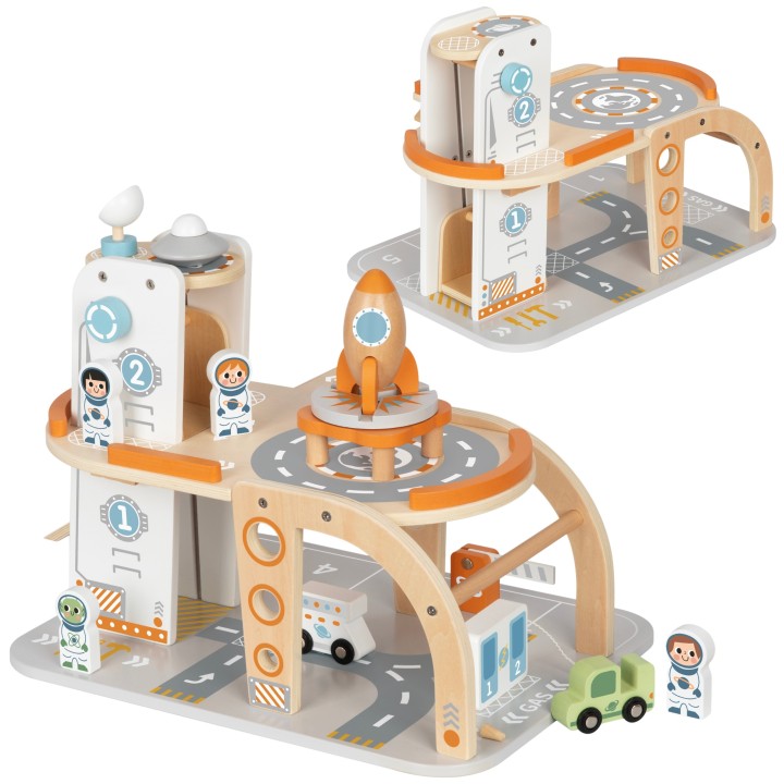 TOOKY TOY Wooden Space Parking - Space Station for Children