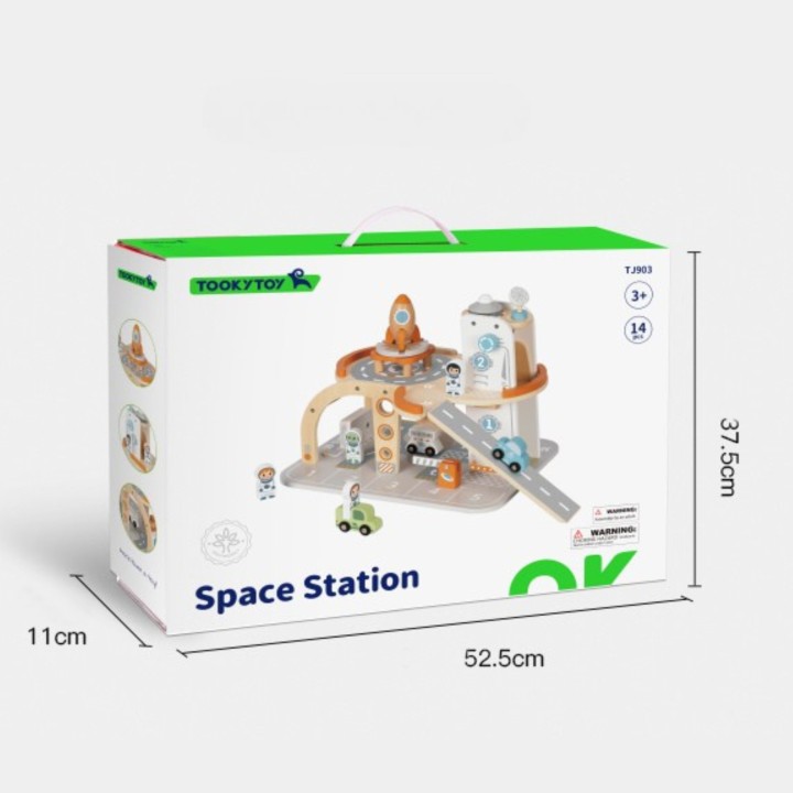 TOOKY TOY Wooden Space Parking - Space Station for Children