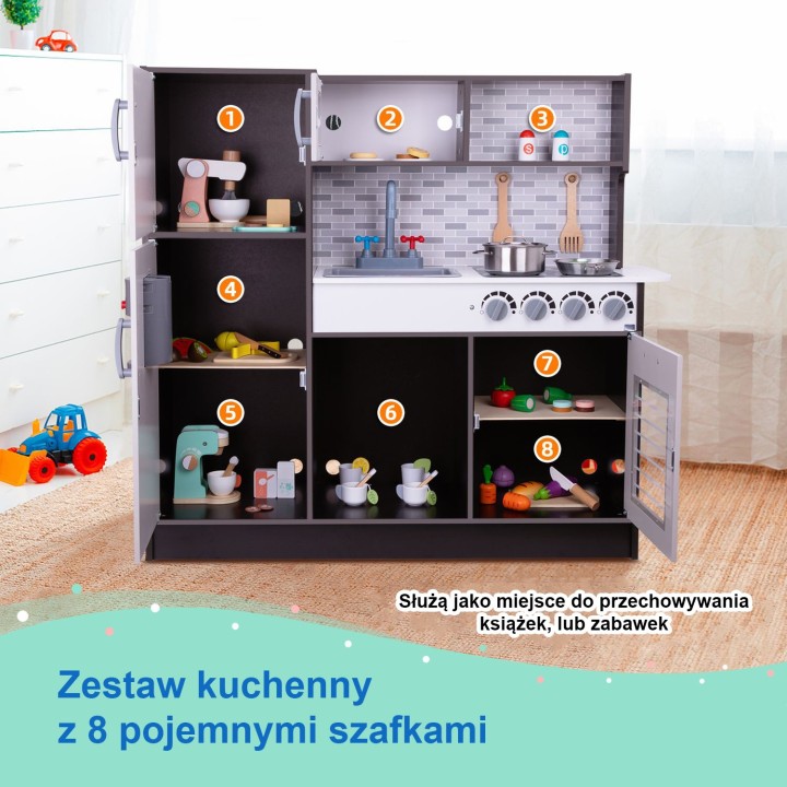 Kuchnia Drewniana Nowoczesna Akcesoria Tooky Toy - Zabawa w Dom