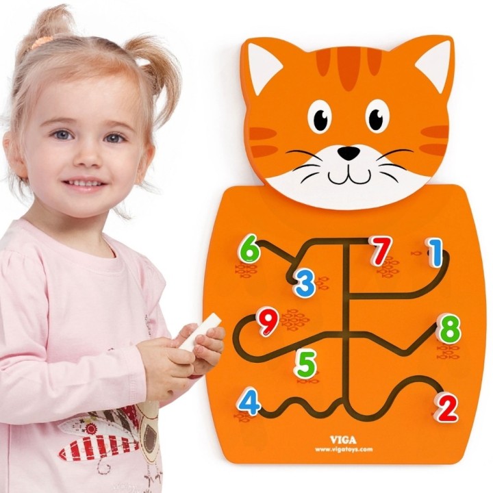 Montessori wooden educational kitten manipulation board - Viga Toys