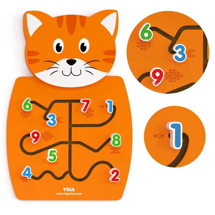 Montessori wooden educational kitten manipulation board - Viga Toys