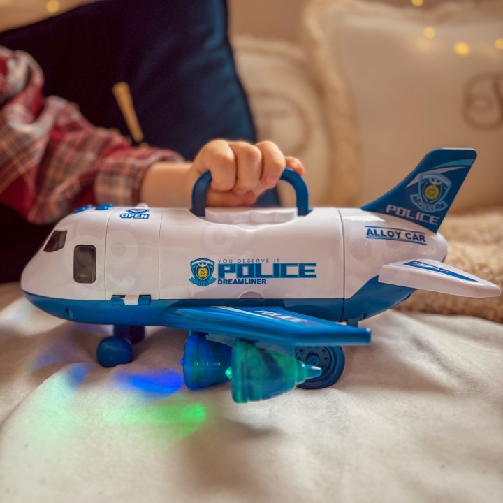 Duży Samolot Transporter Policyjny z Autkami i Dźwiękami - WOOPIE