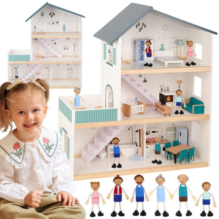 TOOKY TOY Large Wooden Dollhouse with FSC Figures