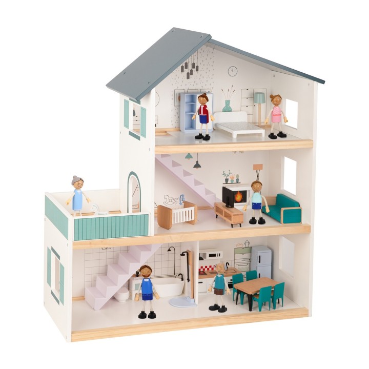 TOOKY TOY Large Wooden Dollhouse with FSC Figures
