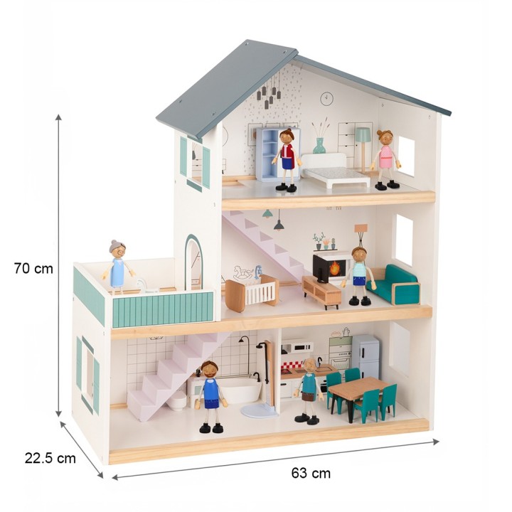 TOOKY TOY Large Wooden Dollhouse with FSC Figures