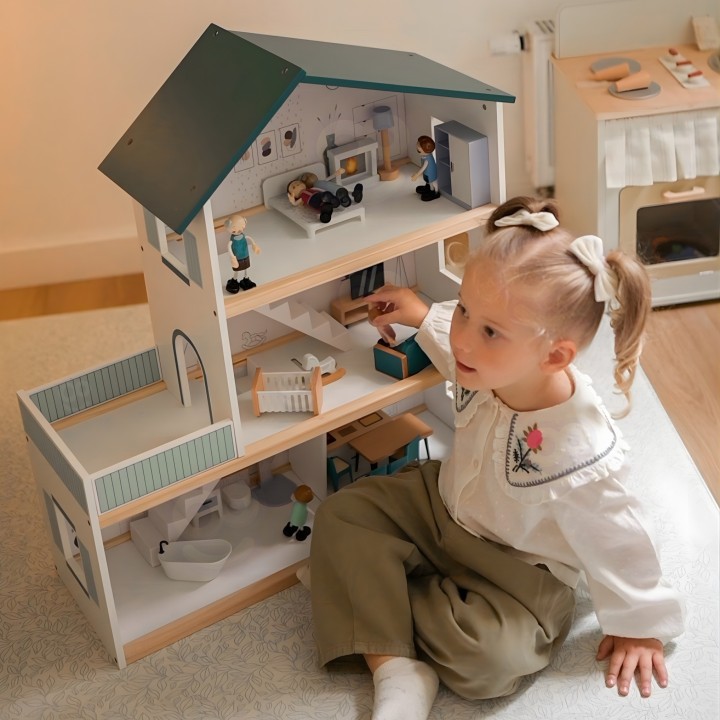 Duży Drewniany Domek dla Lalek TOOKY TOY z Figurkami FSC