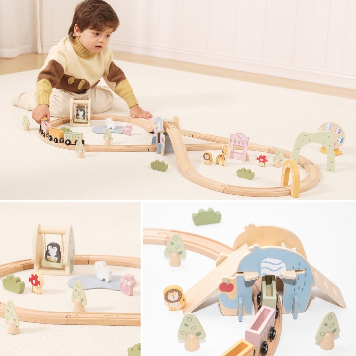 Wooden Amusement Park Train from Viga - Track 62 pcs. Gift Set