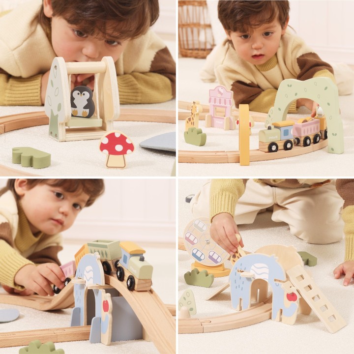 Wooden Amusement Park Train from Viga - Track 62 pcs. Gift Set