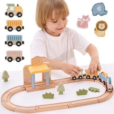 PolarB Wooden Train Set 30 Pieces with Sound for Kids! - Viga
