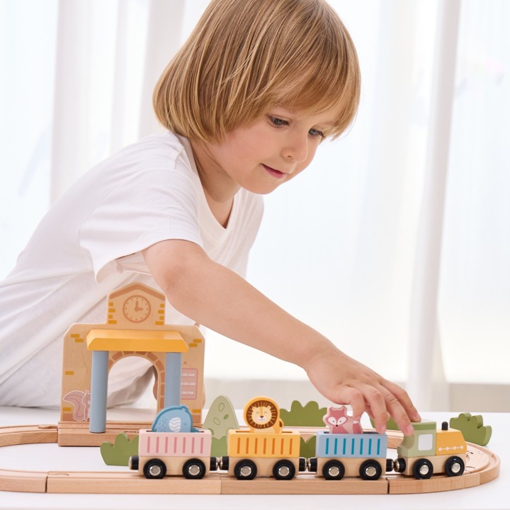 PolarB Wooden Train Set 30 Pieces with Sound for Kids! - Viga