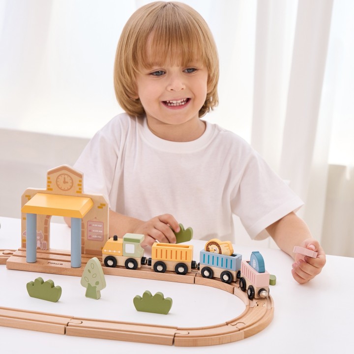PolarB Wooden Train Set 30 Pieces with Sound for Kids! - Viga