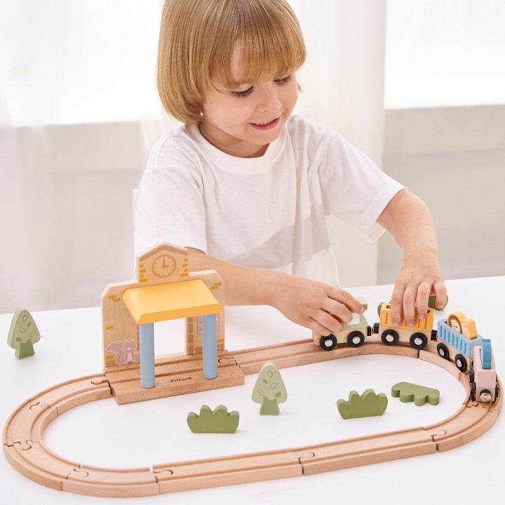 PolarB Wooden Train Set 30 Pieces with Sound for Kids! - Viga