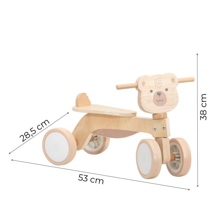 Wooden Ride-on Brown Teddy Bear Viga - Quiet Vehicle and Safe Fun