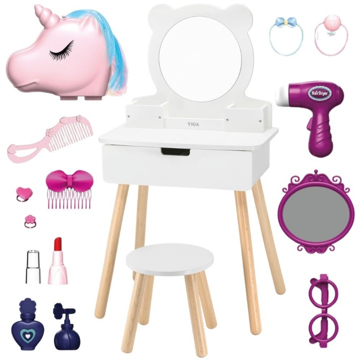 Large white dressing table with Viga accessories - set for small girls