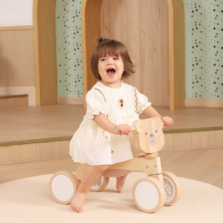 Wooden Ride-on Brown Teddy Bear Viga - Quiet Vehicle and Safe Fun