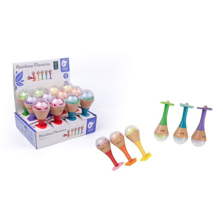 CLASSIC WORLD 2-in-1 Rattle Wooden Rainbow Maracas Instrument
