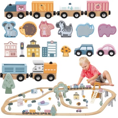 VIGA PolarB wooden train set 90 pieces - track for children
