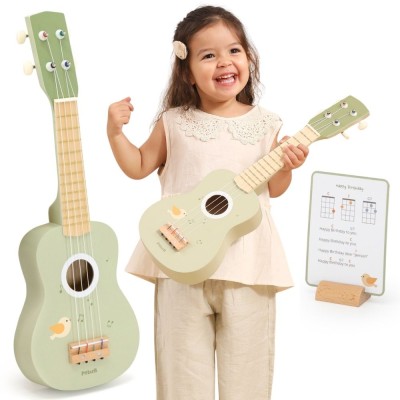 Viga Wooden Ukulele for Children Green with Musical Notes