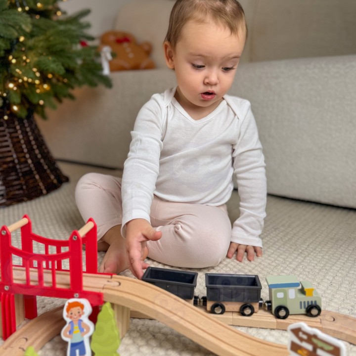 Drewniana Kolejka Zoo Woopie Green - Tor, Pociąg, Most i 60 Elementów