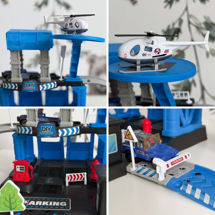 Police Parking Lot with Cars and a Helicopter - Woopie Kids Toy