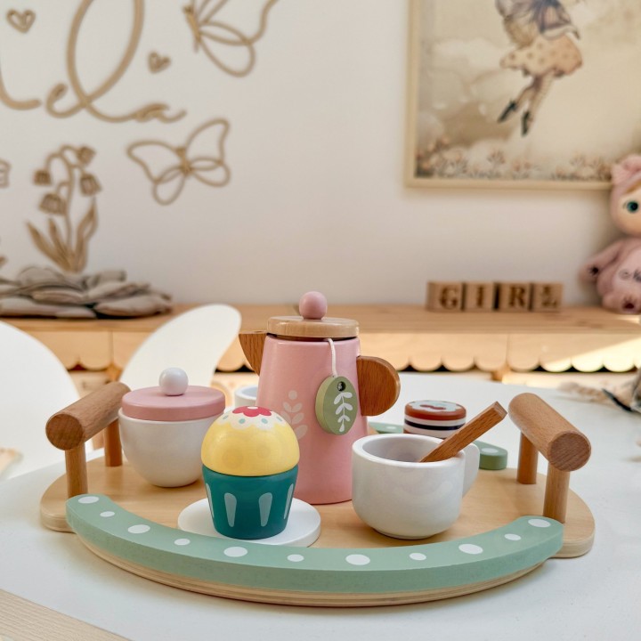 Woopie Wooden Tea Set - Pastel Tray Cup Teapot