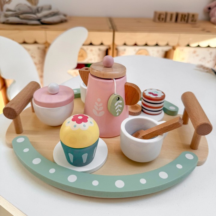 Woopie Wooden Tea Set - Pastel Tray Cup Teapot