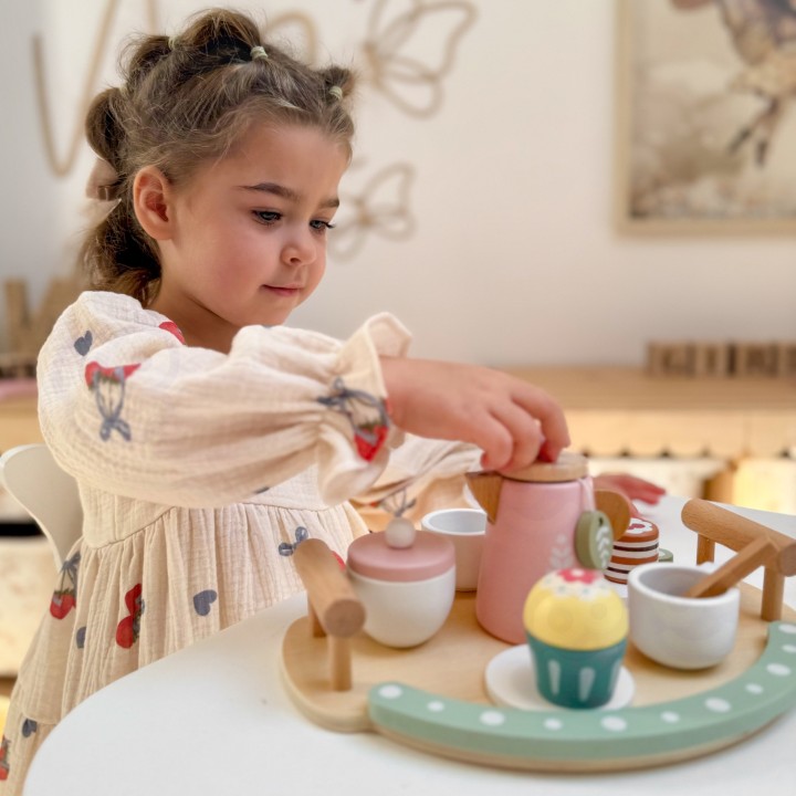 Woopie Wooden Tea Set - Pastel Tray Cup Teapot